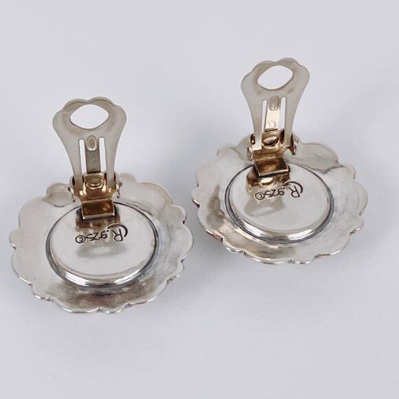 Signed Relios Carolyn Pollack Sterling Mother of Pearl MOP Clip On Earrings VTG - Picture 10 of 16